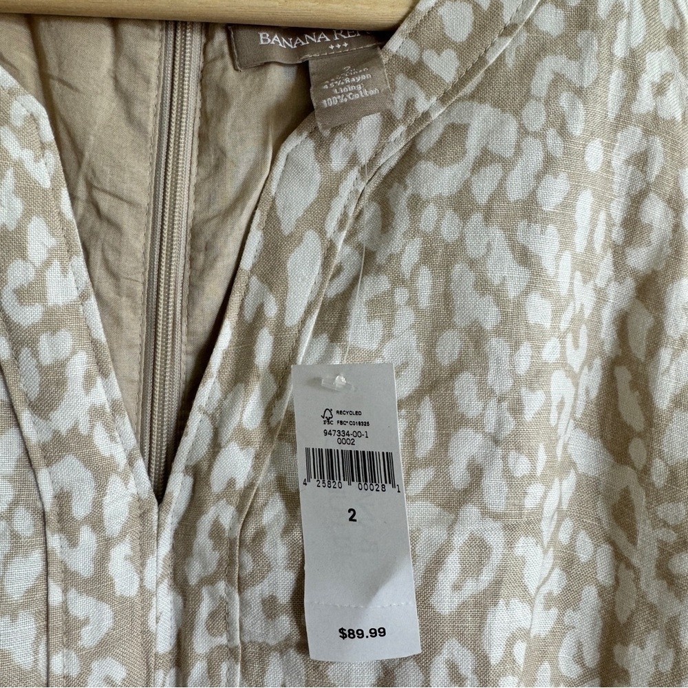 Banana Republic Sleeveless Animal Print Linen Blend Dress Size 2 NWT - Picture 3 of 4